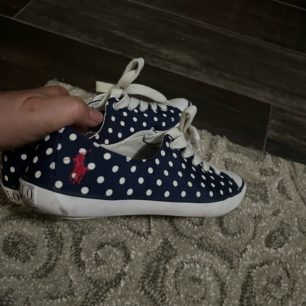 Ralph Lauren Blue and White Canvas Sneakers with Polka Dots - Picture 3 of 4